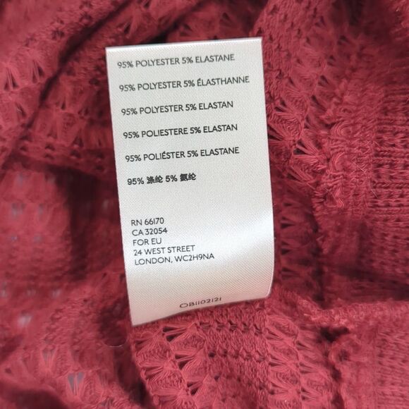 Free People Sweater Womens Small Red Pointelle Knit Cropped Cowl Neck Boho - Picture 8 of 10